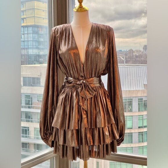 🆕 BRONX & BANCO 🧿 NWOT Bellerose Ruffled Mini Dress, Metallic - Sz M / US 6 - Picture 11 of 15